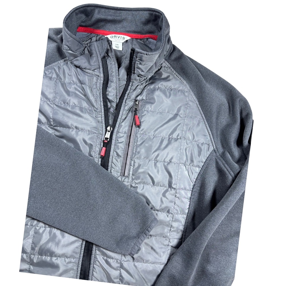 Orvis Mens Gray Hybrid Quilted Puffer Fleece Full Zip Jacket Size Large